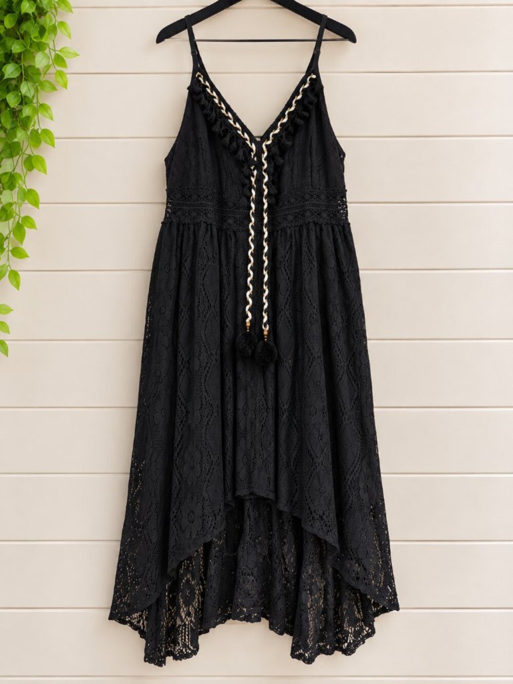 SHEIN Black Boho Lace High-Low Maxi Dress – Size 2XL
